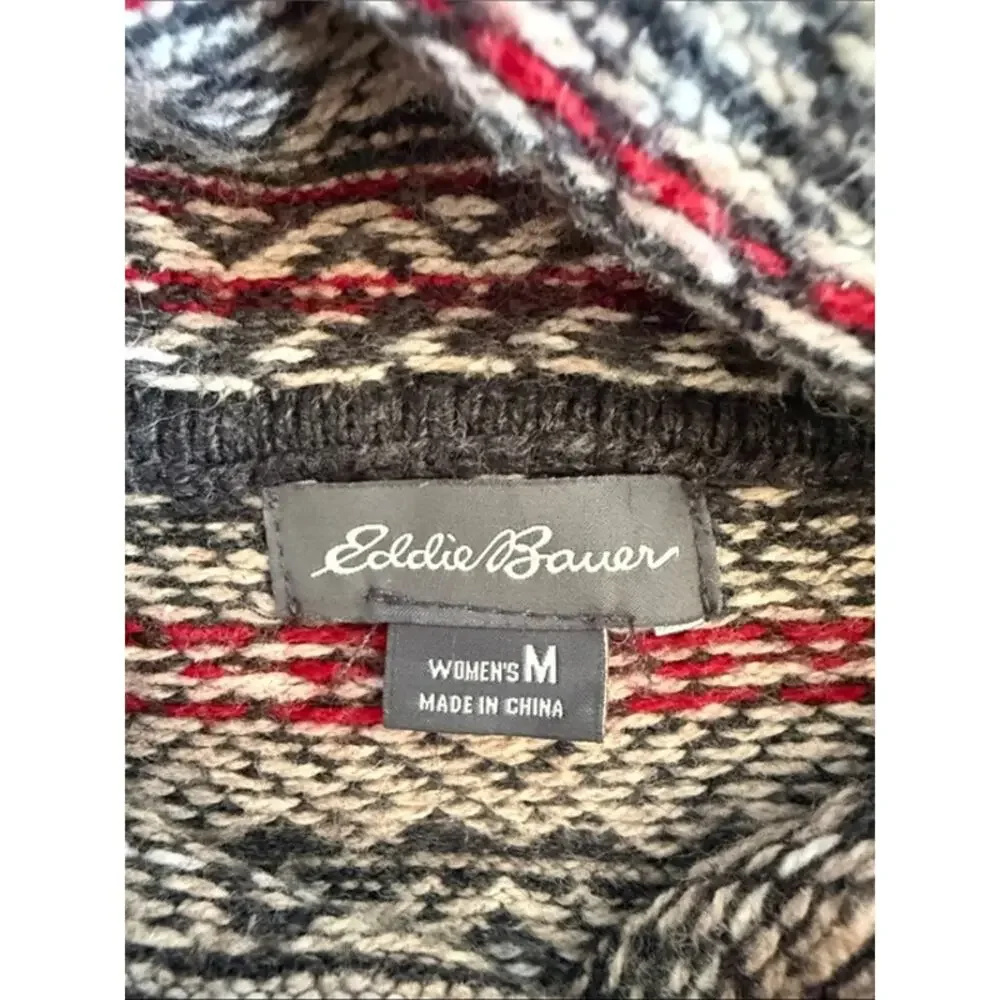 Eddie Bauer Gray Cowl Neck Wool Blend Pullover Sweater Nordic Long Sleeve sz M